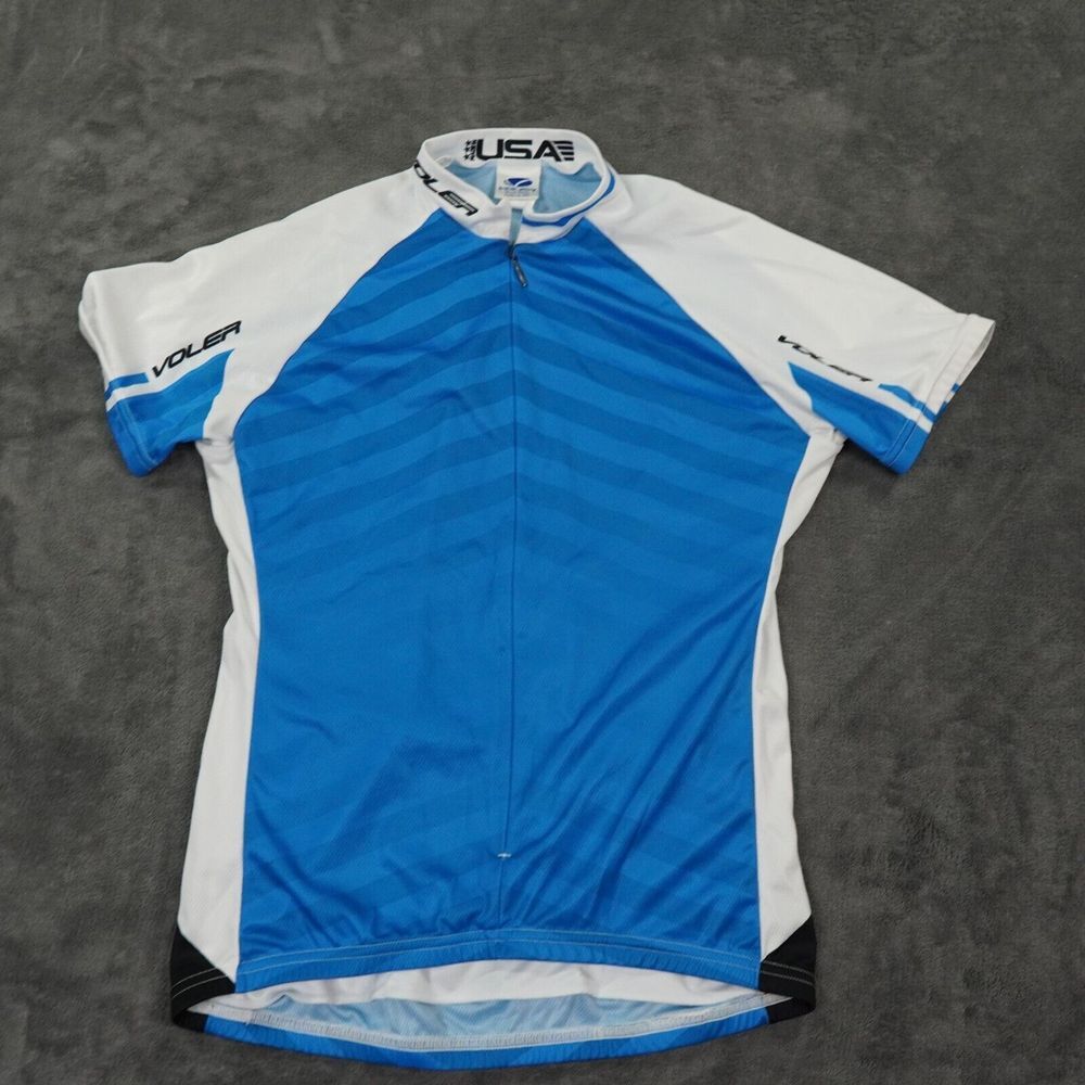 Vintage Voler Cycling Jersey Women's Large Blue White Striped Bike Race Chevron